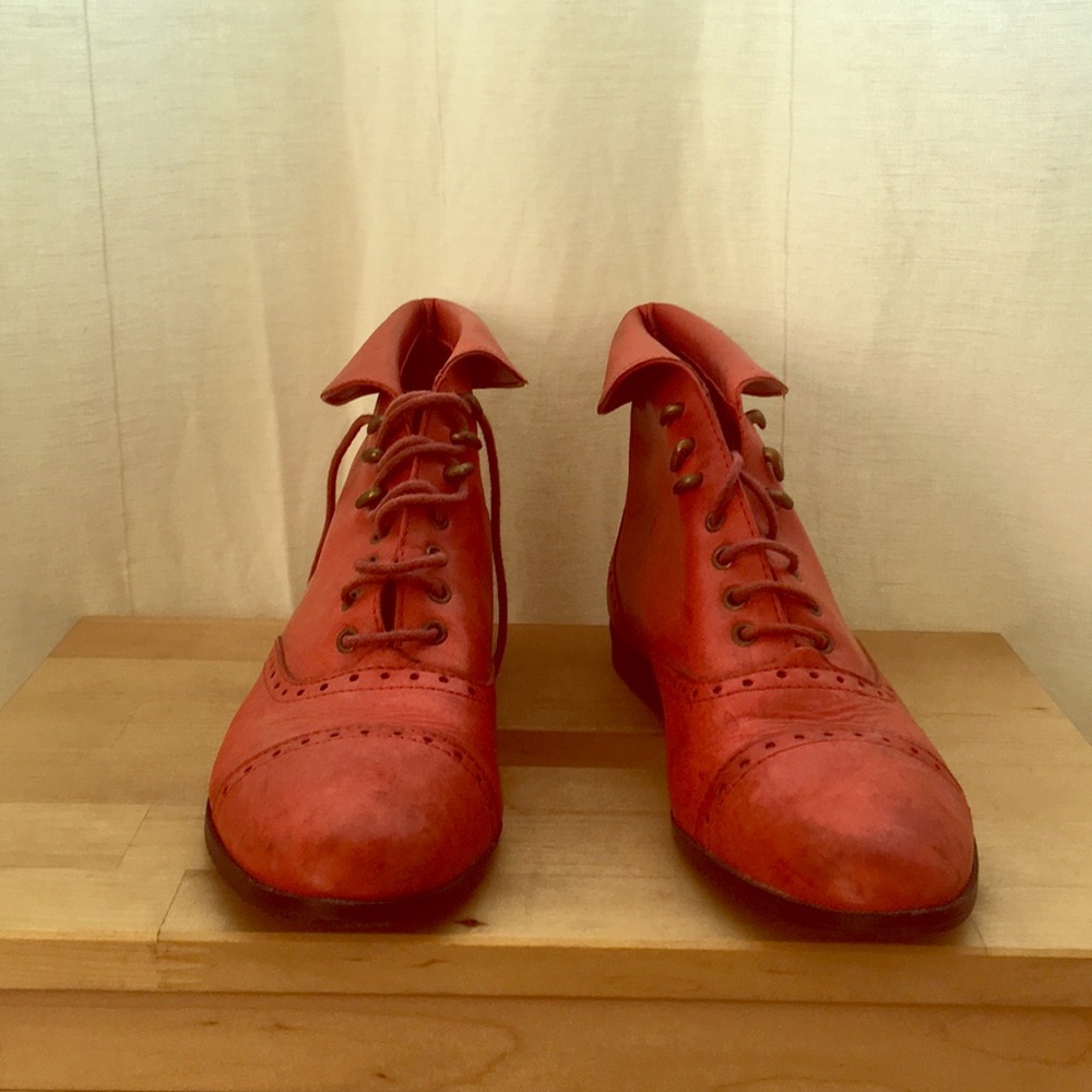 Vintage red leather baroque booties